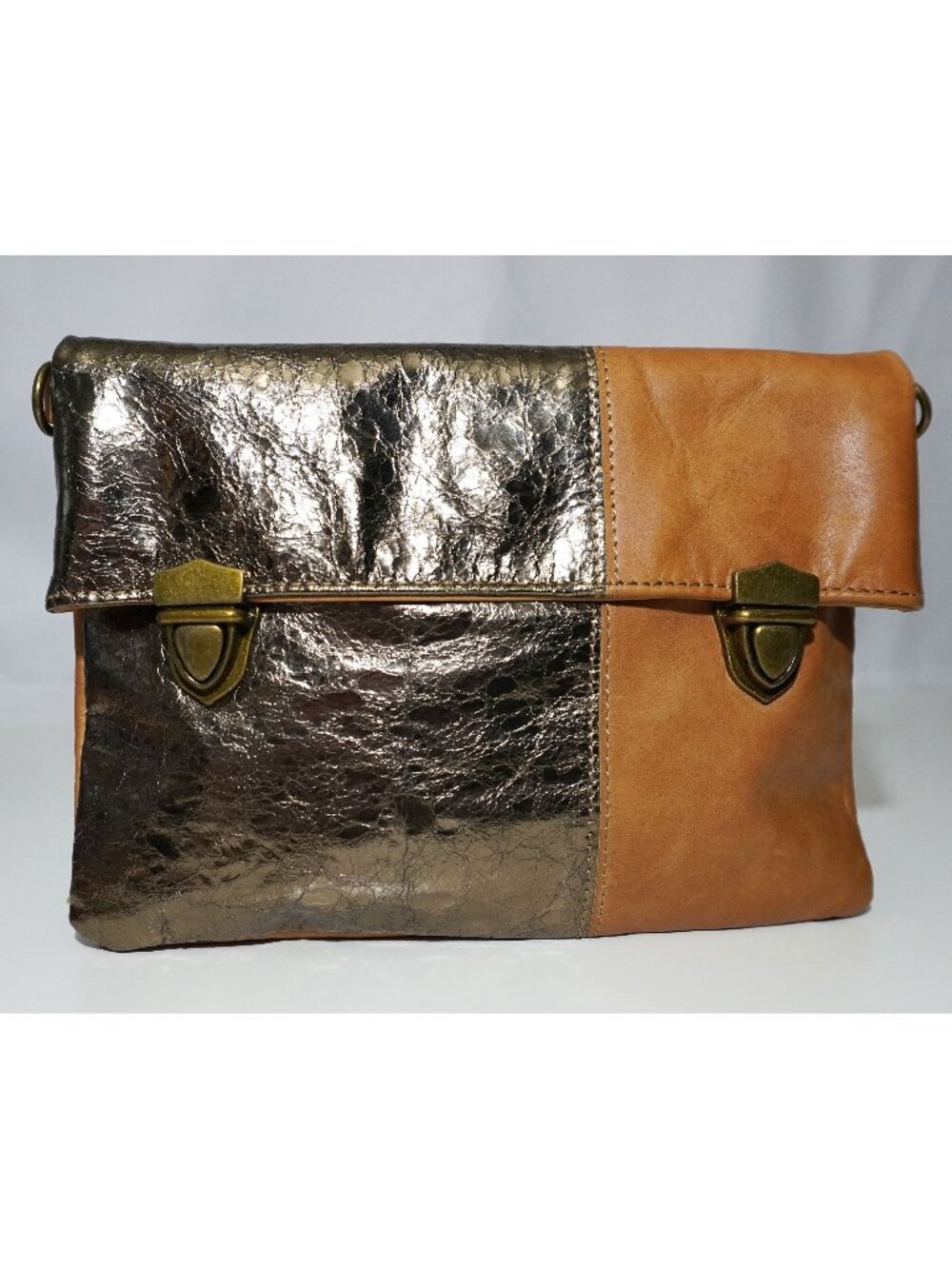 Schuler & Sons Anthropologie Brown Leather Gunmetal Metallic Handbag Clutch